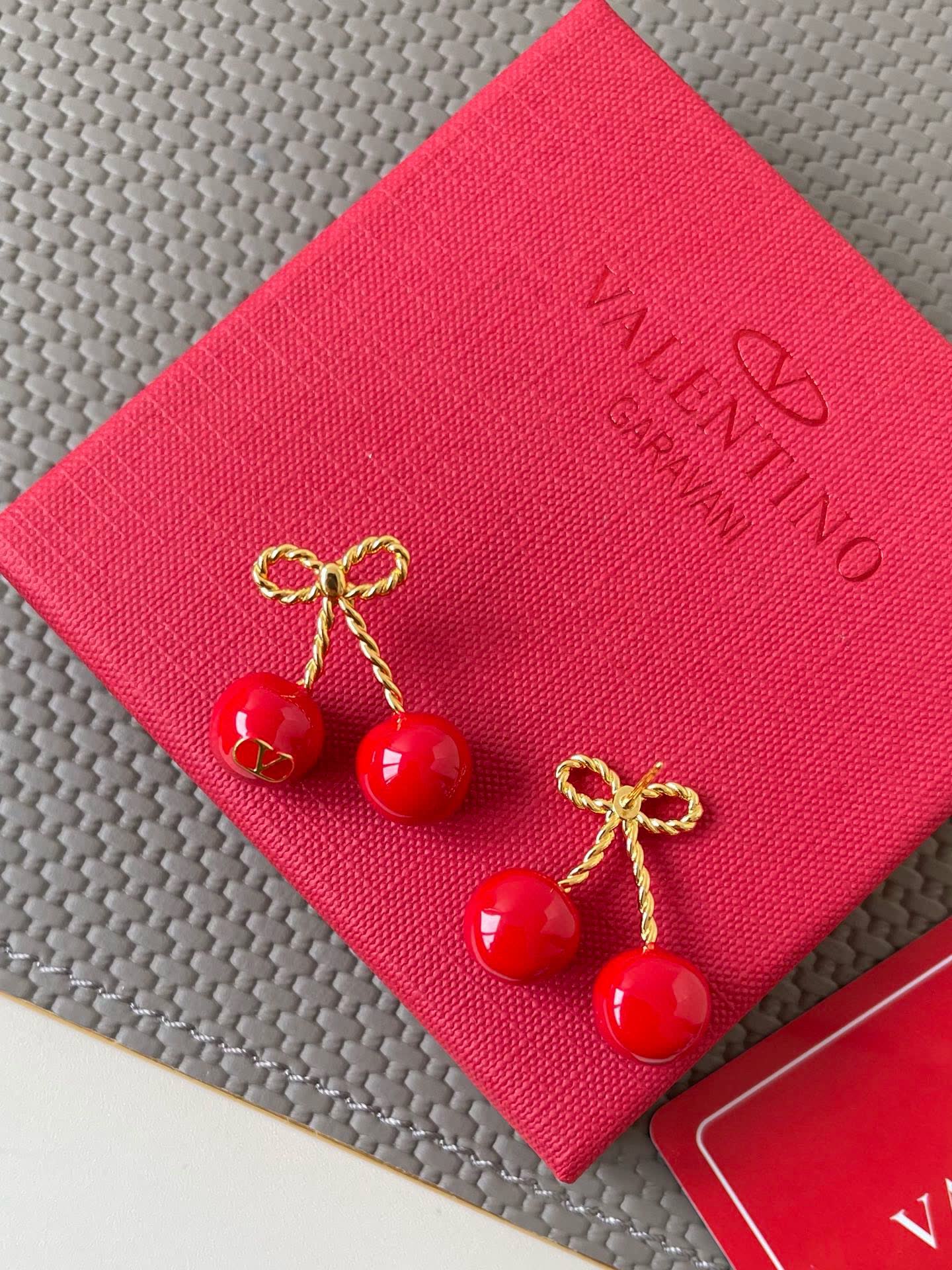 Valentino Gold Pearl Necklace with Red Cherry Earrings