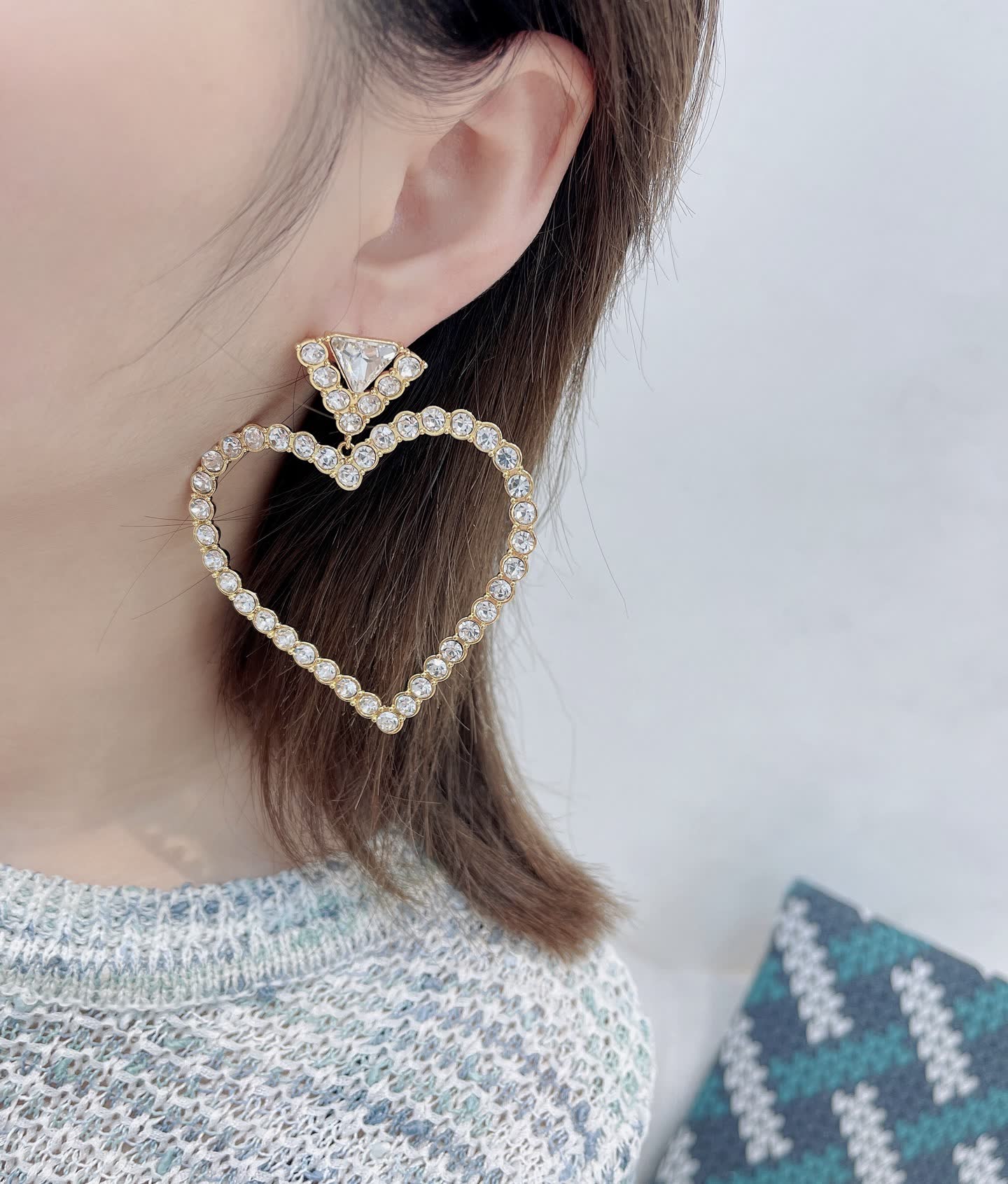 Valentino Gold Heart Shaped Earrings with Clear Stones