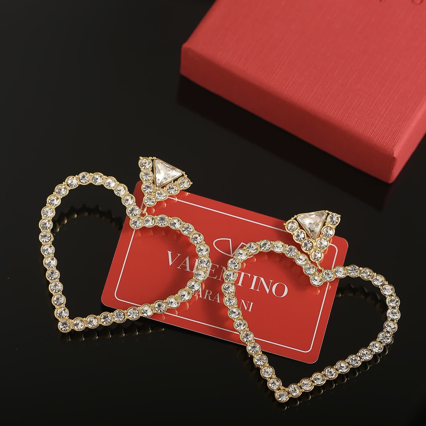 Valentino Gold Heart Shaped Earrings with Clear Stones