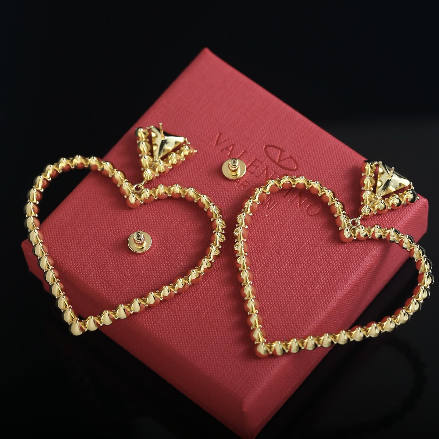 Valentino Gold Heart Shaped Earrings with Clear Stones