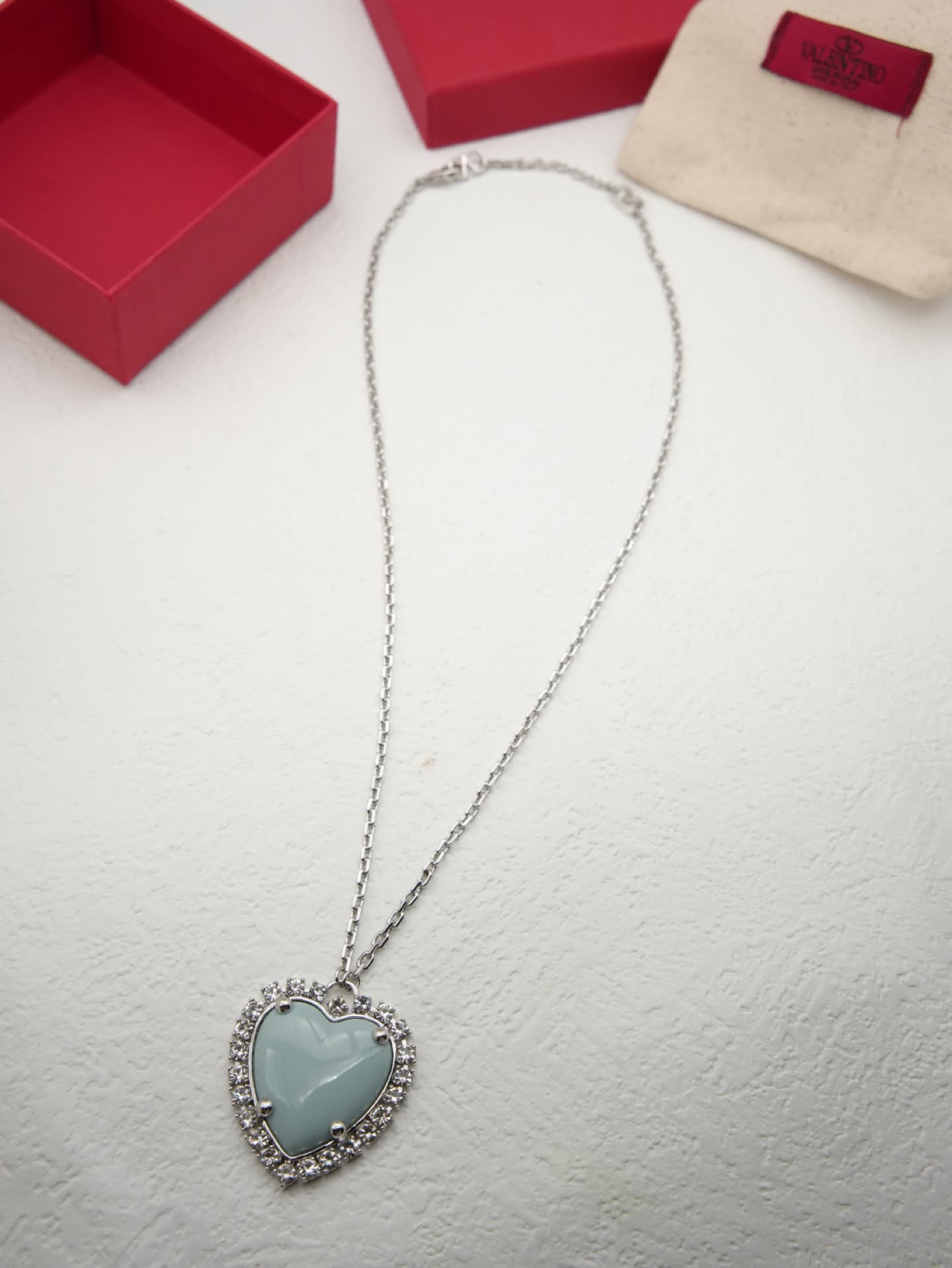 Valentino Heart-Shaped Earrings with Gemstone and Rhinestones
