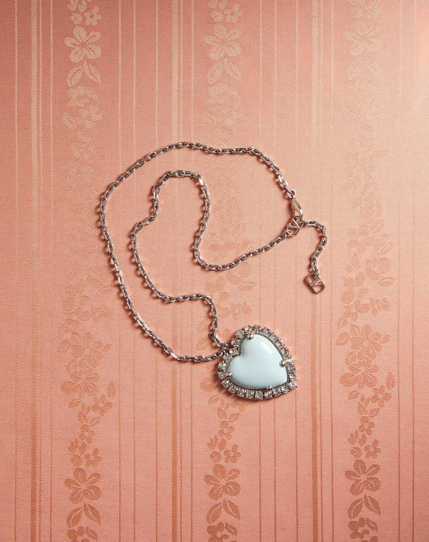 Valentino Heart-Shaped Earrings with Gemstone and Rhinestones