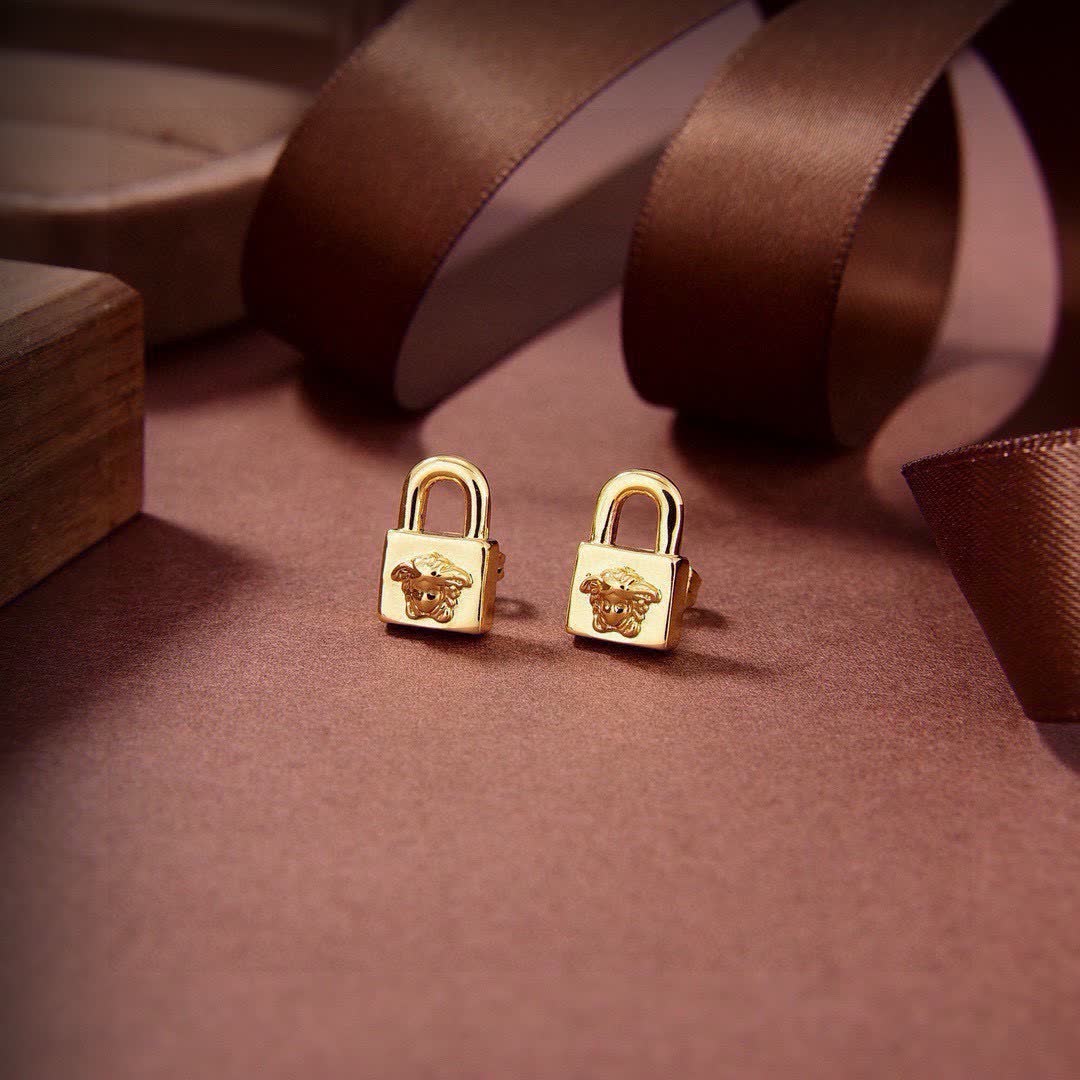 Versace Gold Medusa Lock Stud Earrings