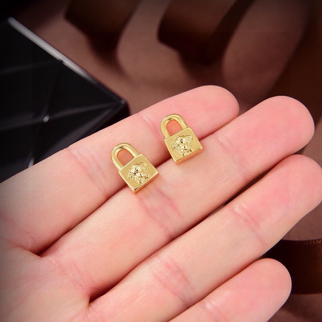 Versace Gold Medusa Lock Stud Earrings