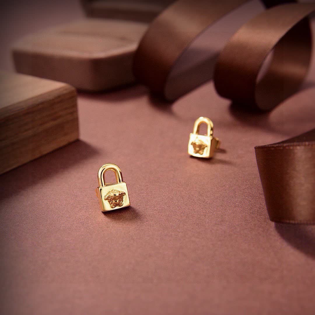 Versace Gold Medusa Lock Stud Earrings