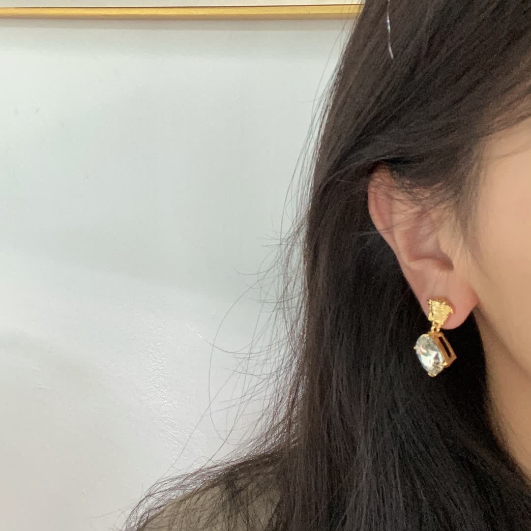 Versace Gold Tone Clear Gemstone Drop Earrings