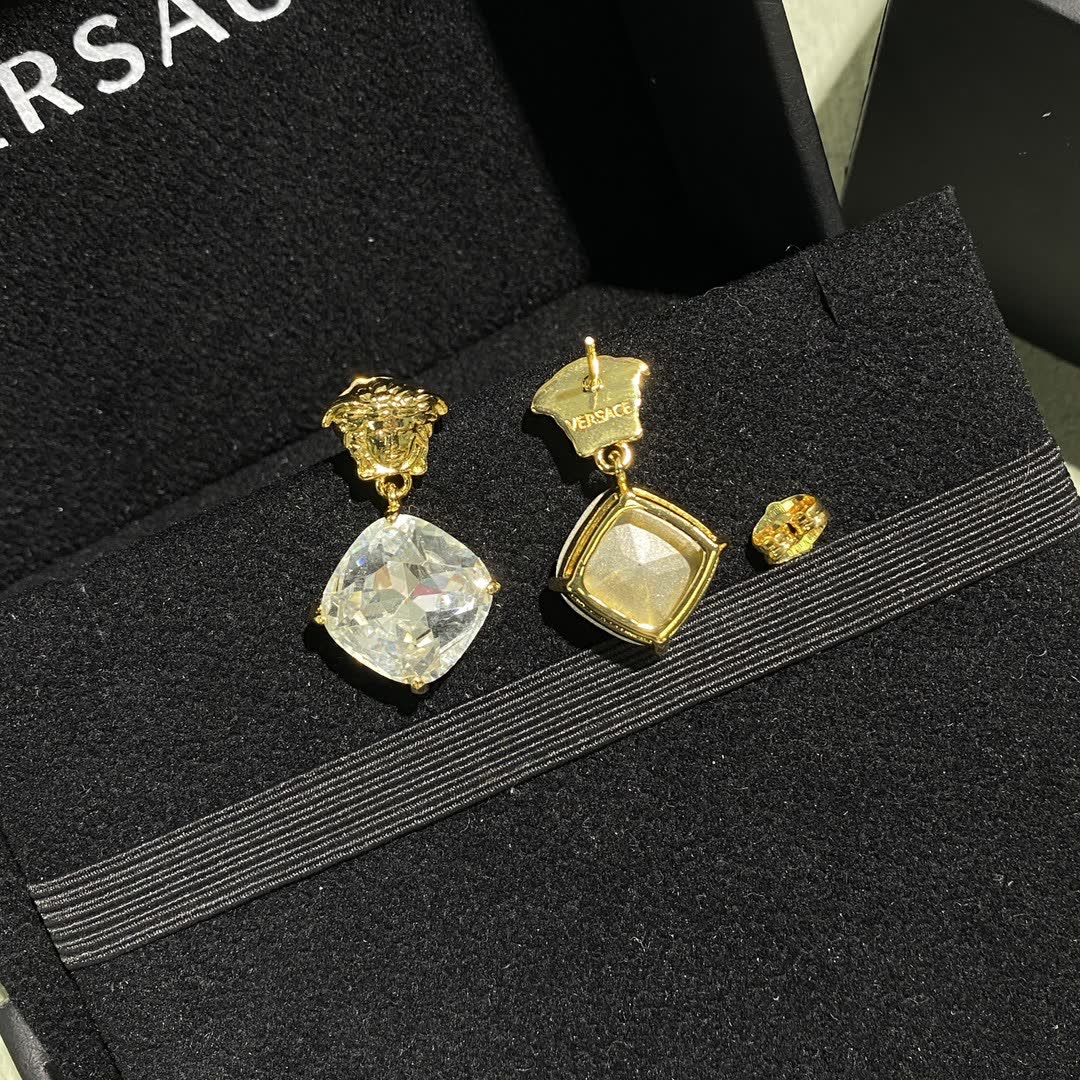 Versace Gold Tone Clear Gemstone Drop Earrings