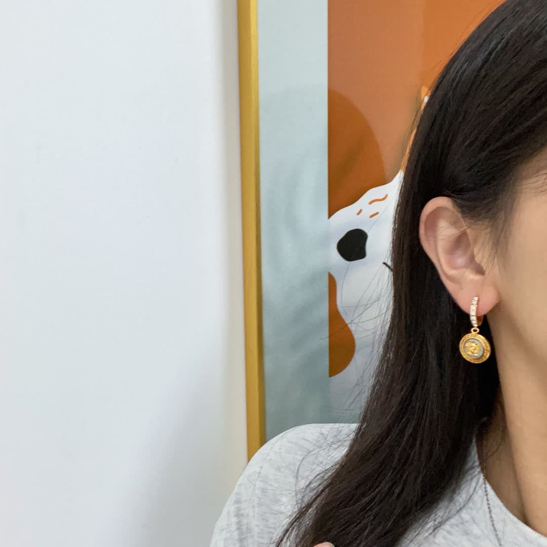 Versace Gold Coin Drop Earrings