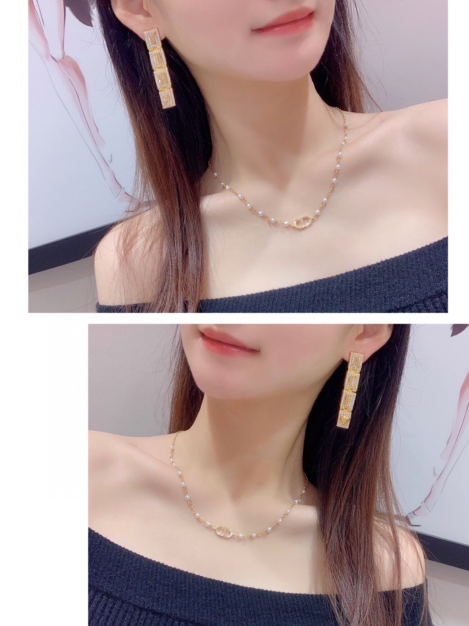 Versace Elegant Gold-Tone Pearl Necklace and Earring Set