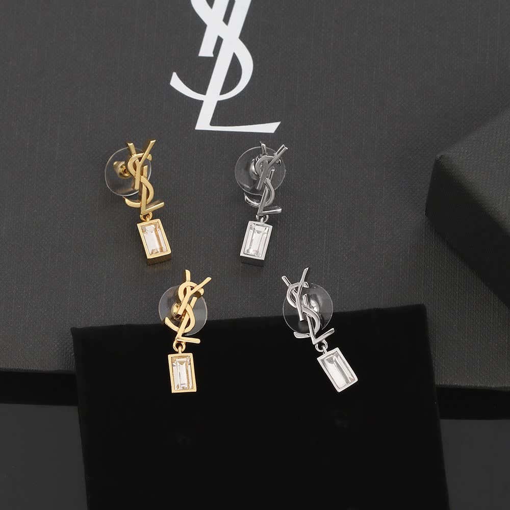 YSL Logo Crystal Earrings