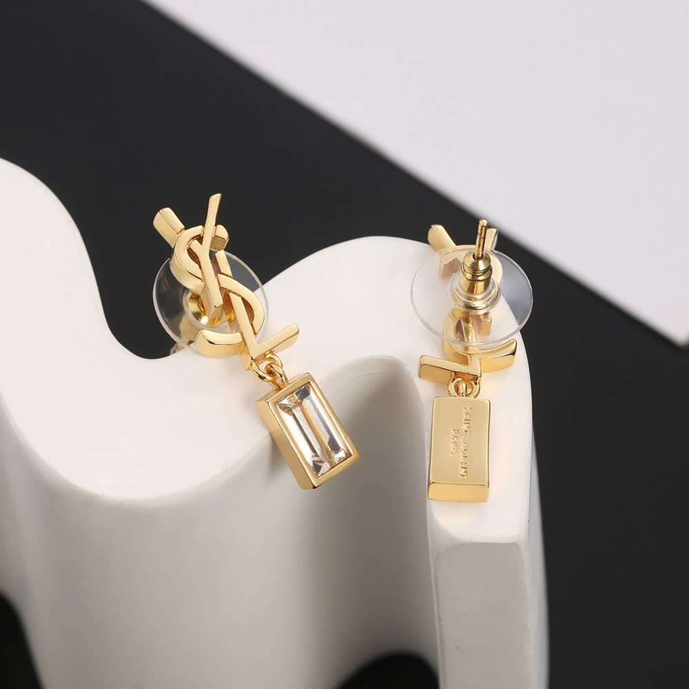 YSL Logo Crystal Earrings