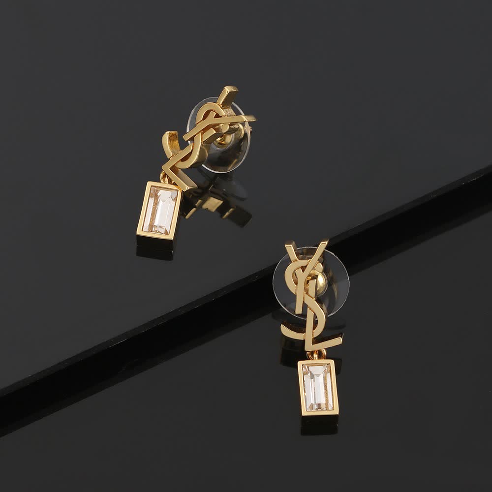 YSL Logo Crystal Earrings