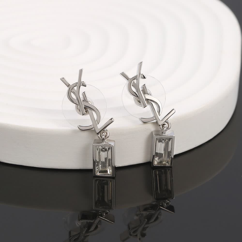 YSL Logo Crystal Earrings