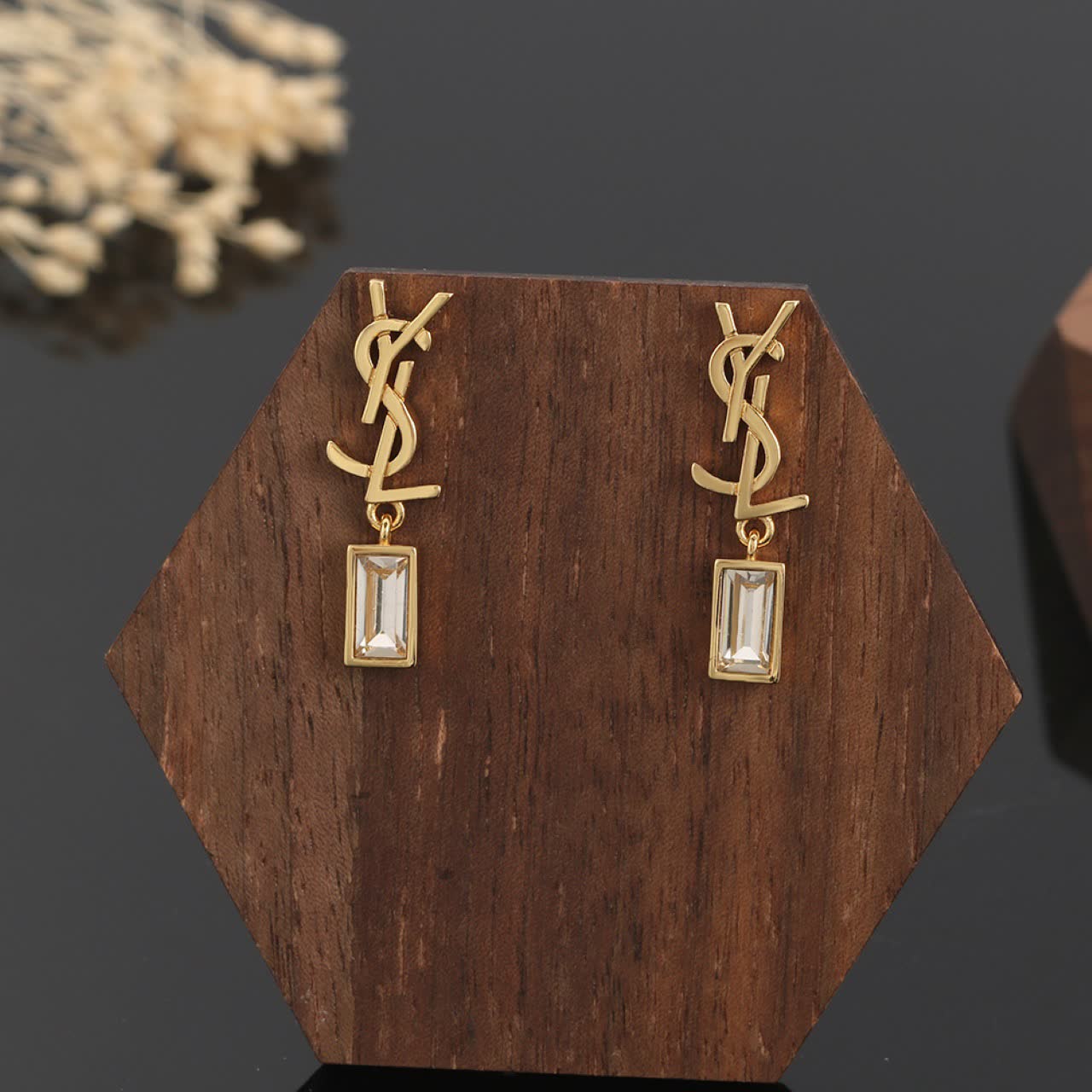 YSL Logo Crystal Earrings