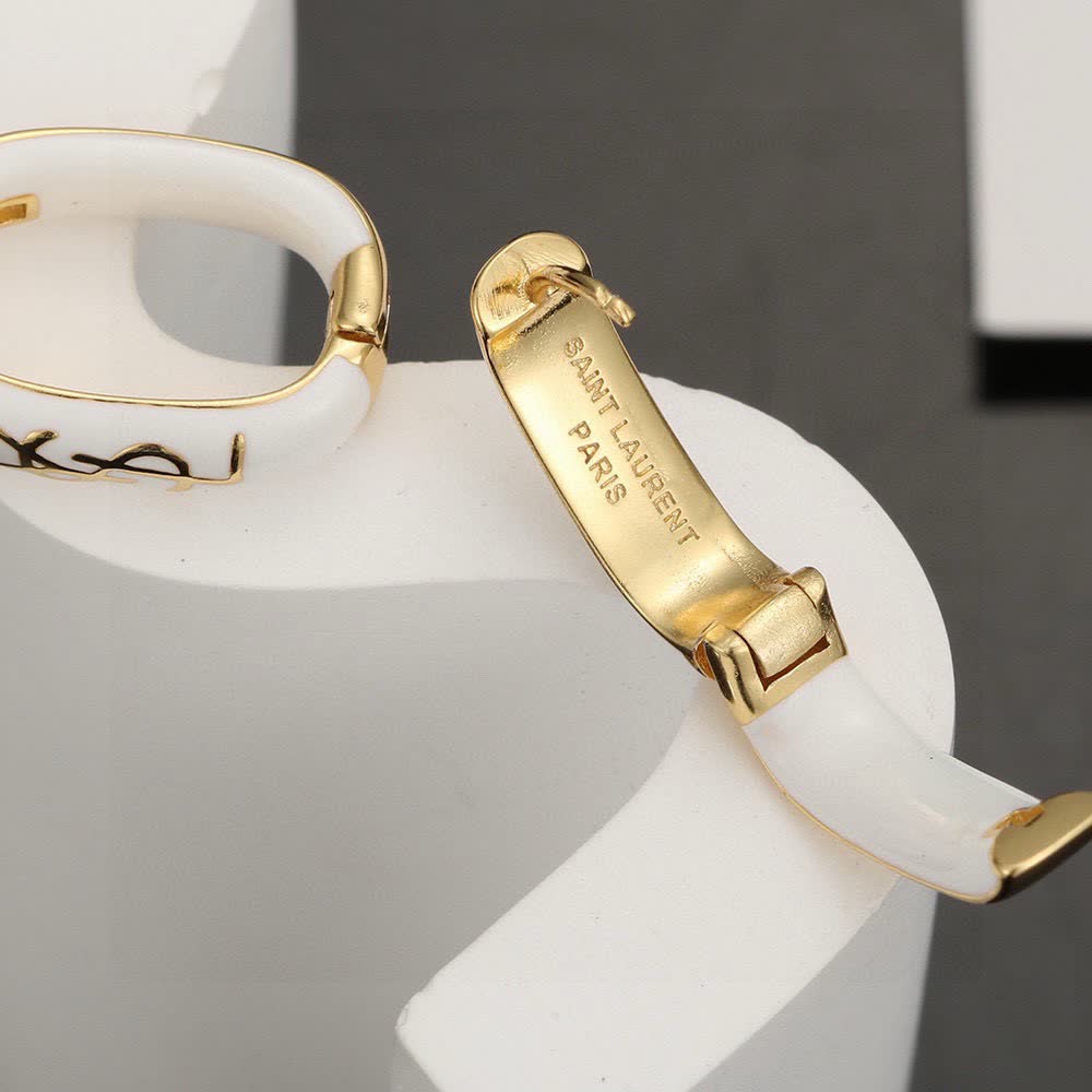 Saint Laurent YSL Logo White Enamel Clip-On Earrings