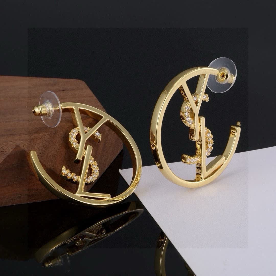 Saint Laurent YSL Logo Gold Hoop Earrings