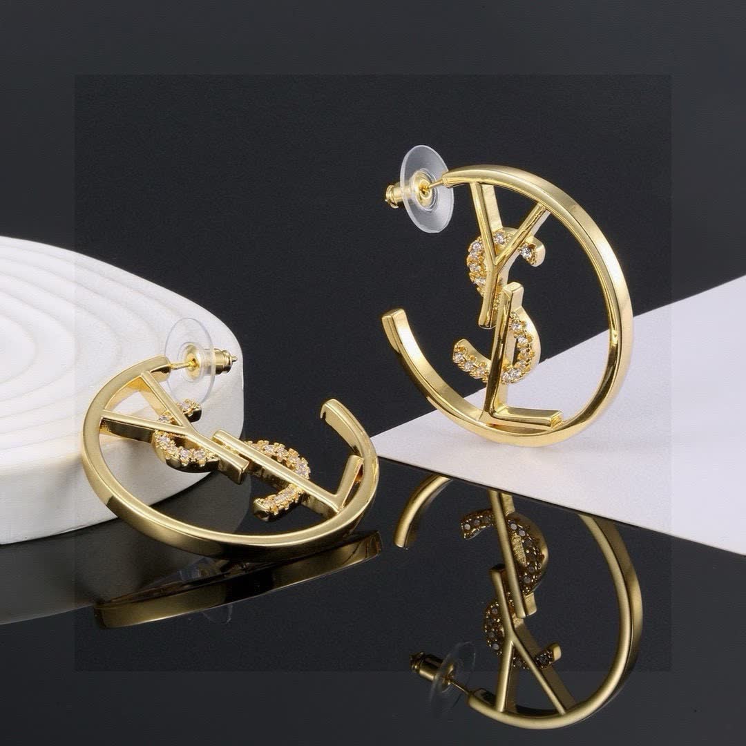 Saint Laurent YSL Logo Gold Hoop Earrings