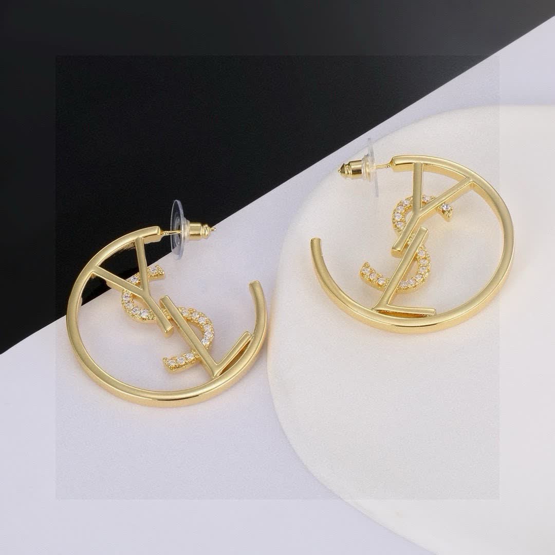 Saint Laurent YSL Logo Gold Hoop Earrings