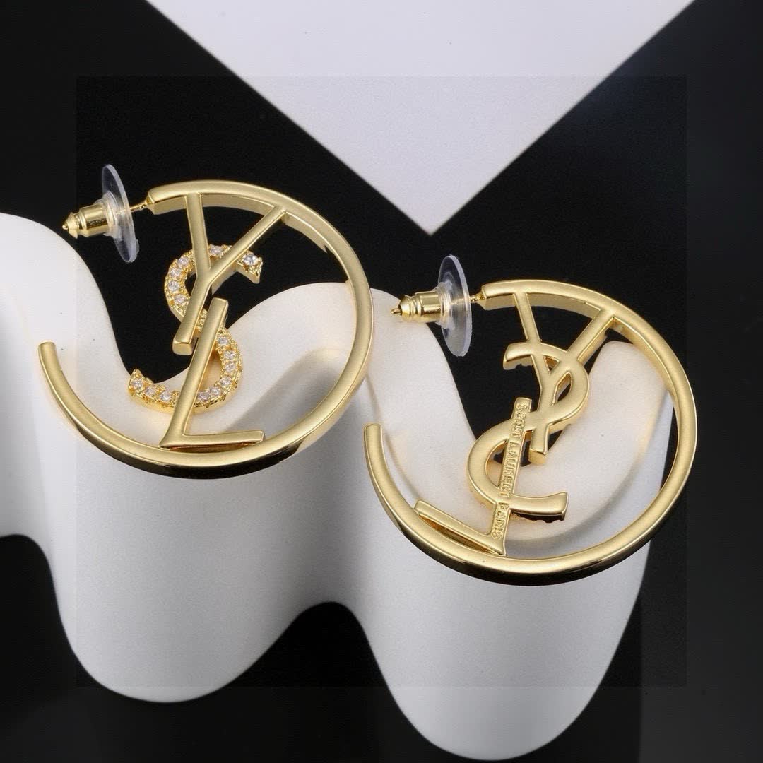 Saint Laurent YSL Logo Gold Hoop Earrings