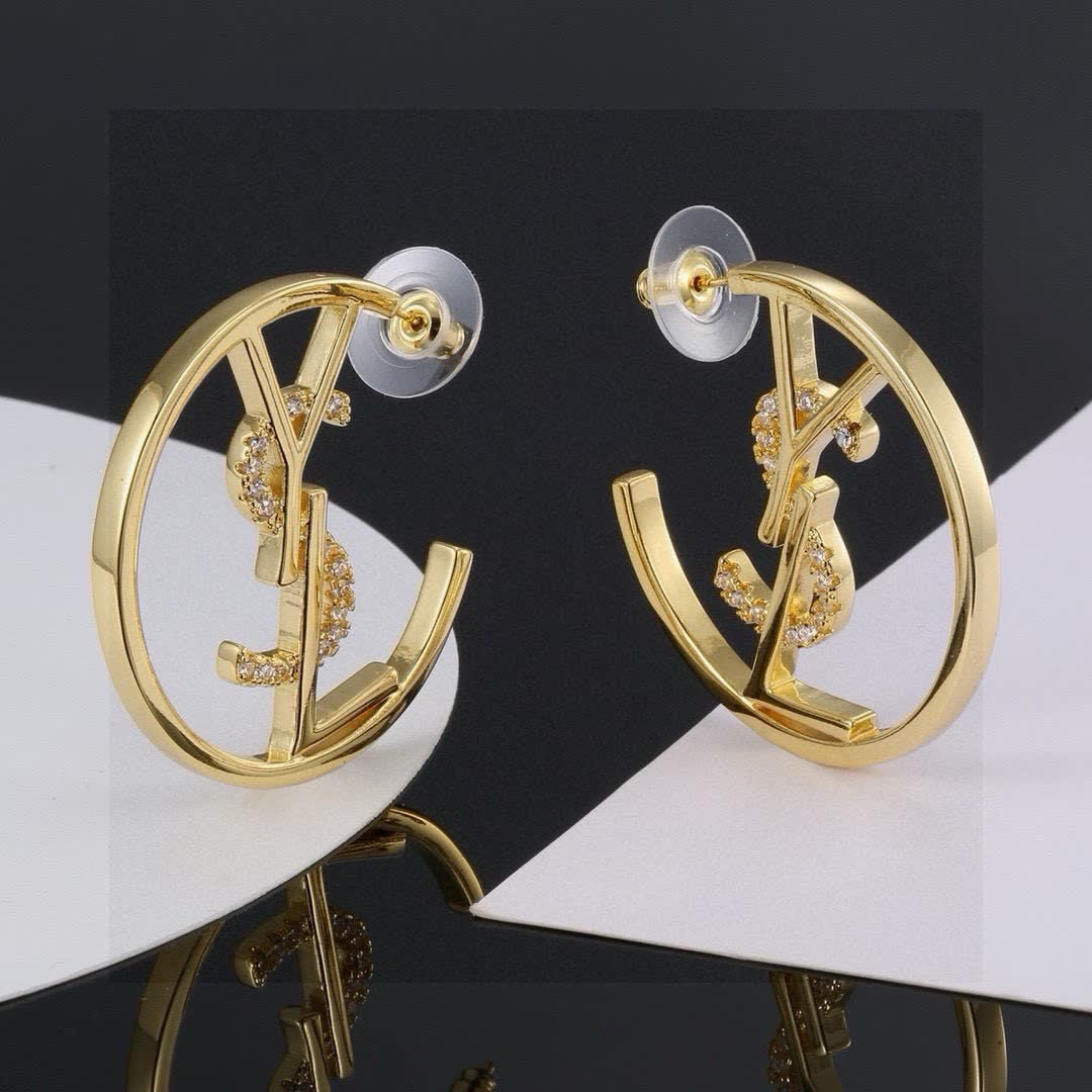 Saint Laurent YSL Logo Gold Hoop Earrings