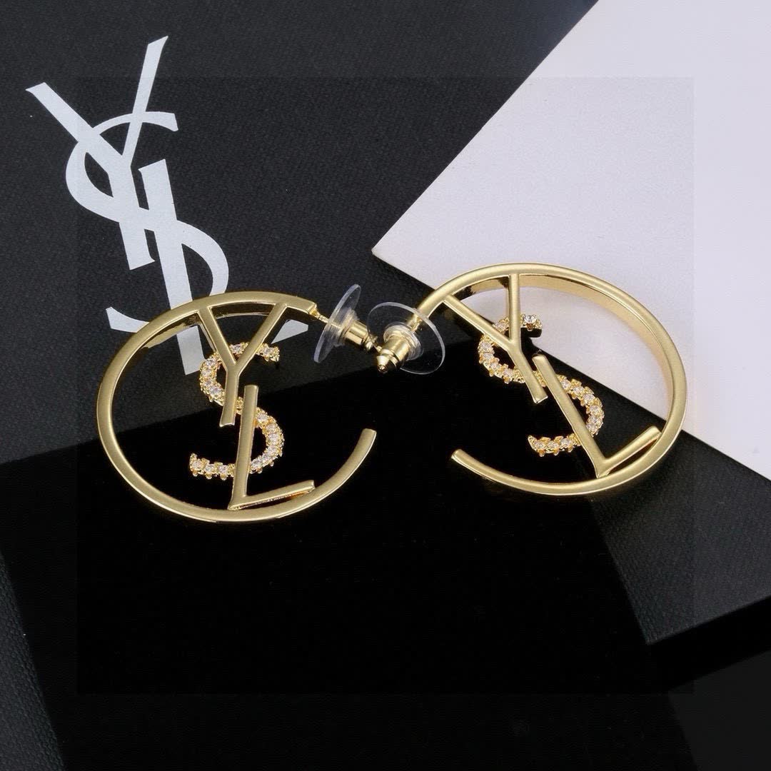 Saint Laurent YSL Logo Gold Hoop Earrings