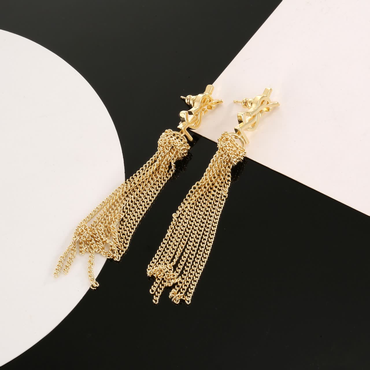 YSL Gold Chain Tassel Earrings