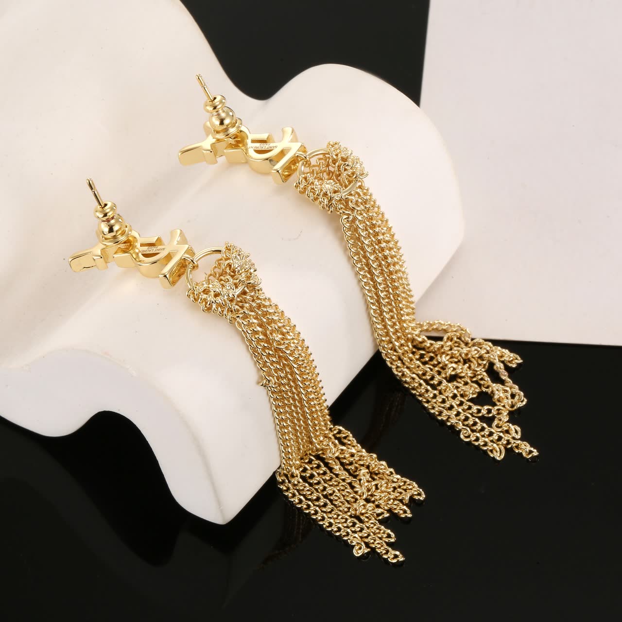 YSL Gold Chain Tassel Earrings