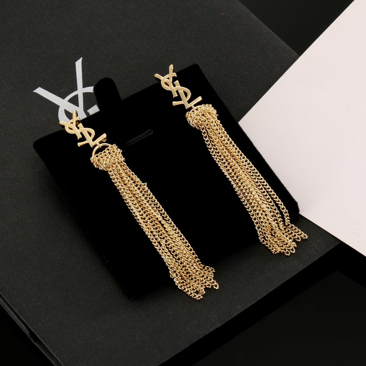 YSL Gold Chain Tassel Earrings