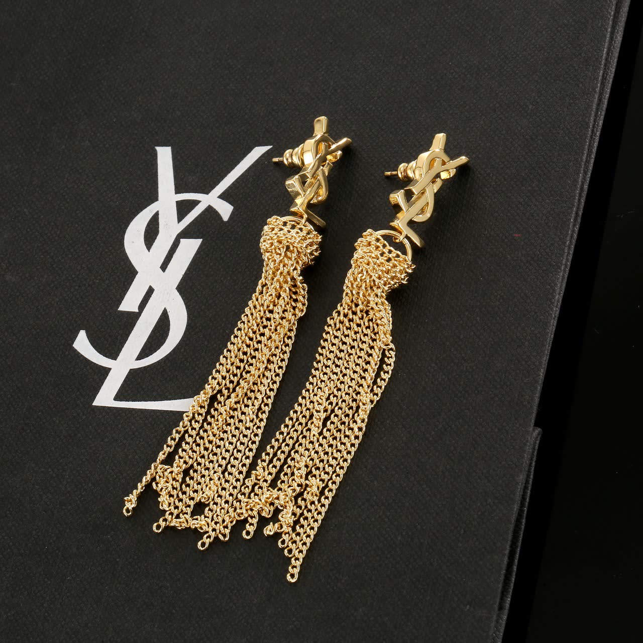 YSL Gold Chain Tassel Earrings