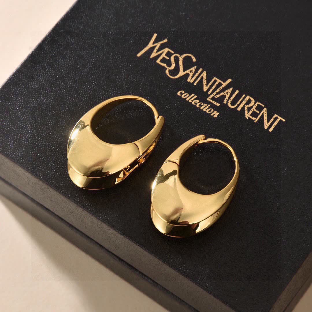 YSL Saint Laurent Paris Gold Hoop Earrings