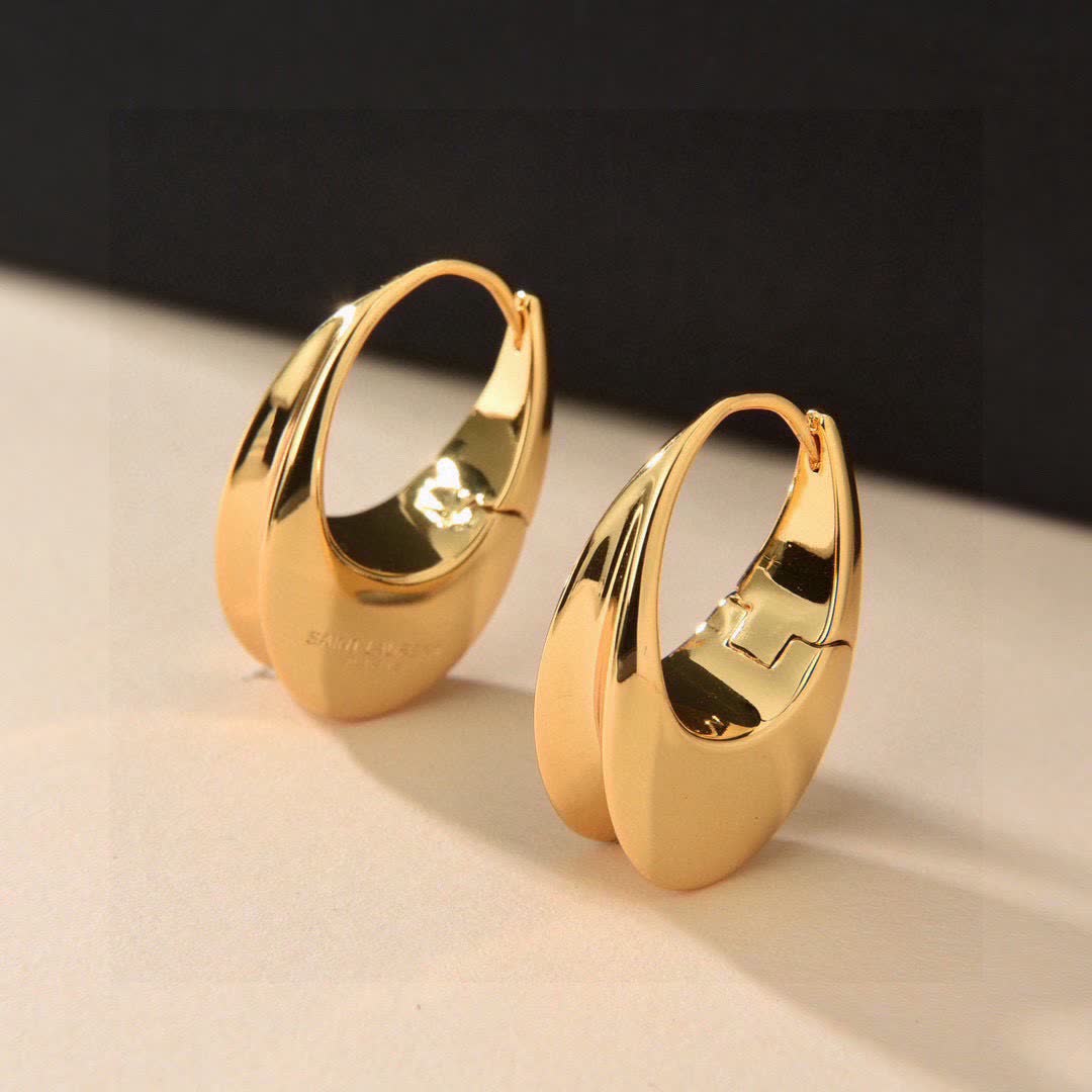 YSL Saint Laurent Paris Gold Hoop Earrings