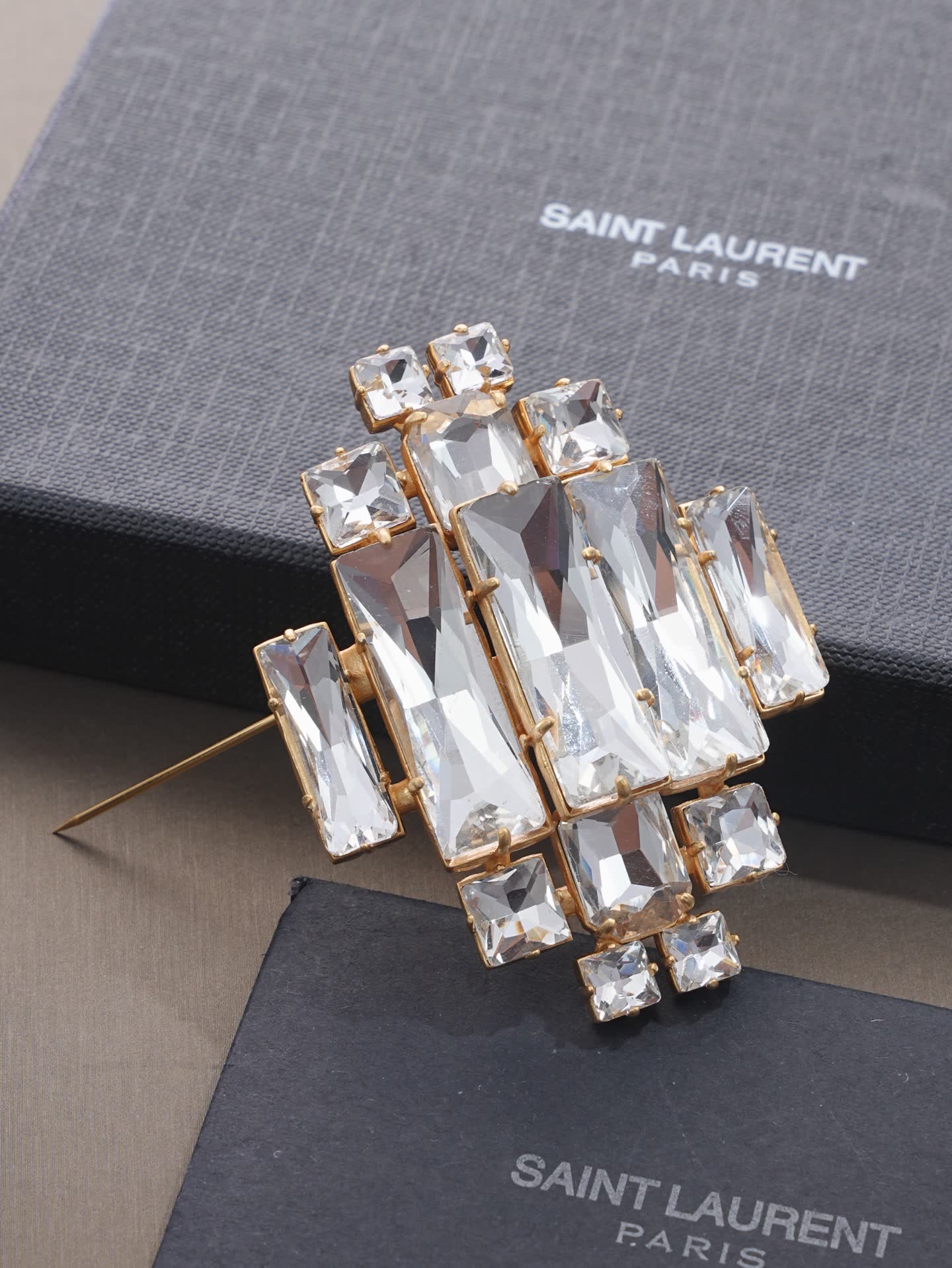 Saint Laurent Earrings - Geometric Crystal Design