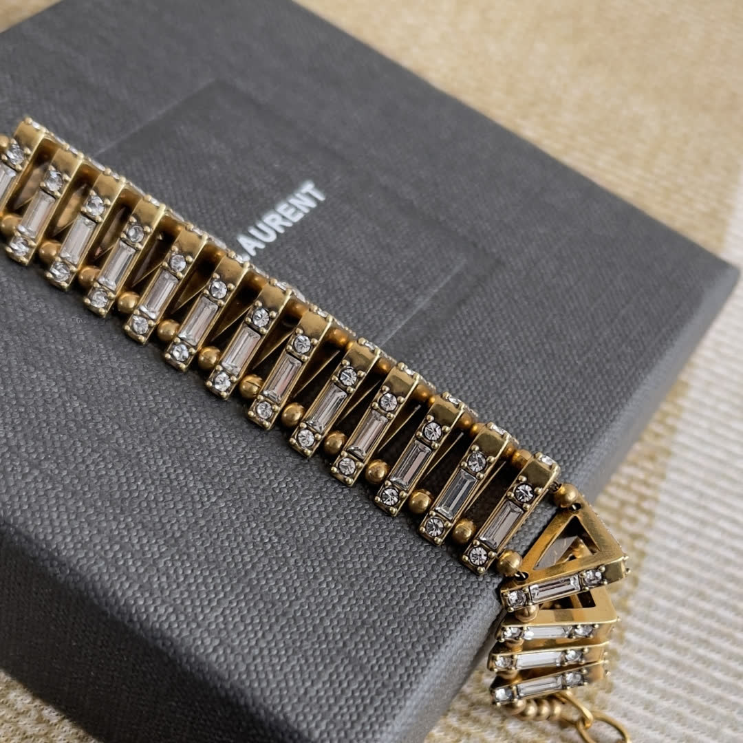 Yves Saint Laurent Earrings - Gold Tone with Rhinestones