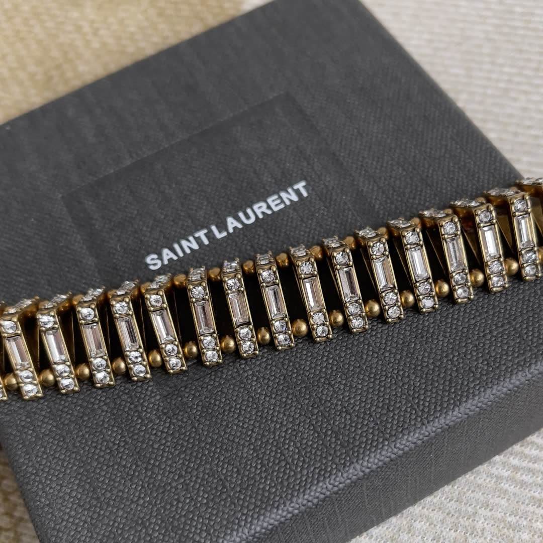 Yves Saint Laurent Earrings - Gold Tone with Rhinestones