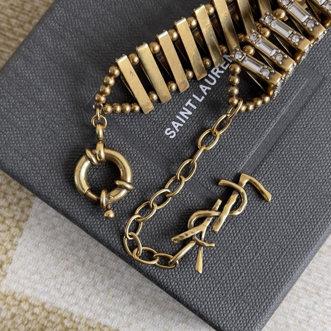 Yves Saint Laurent Earrings - Gold Tone with Rhinestones