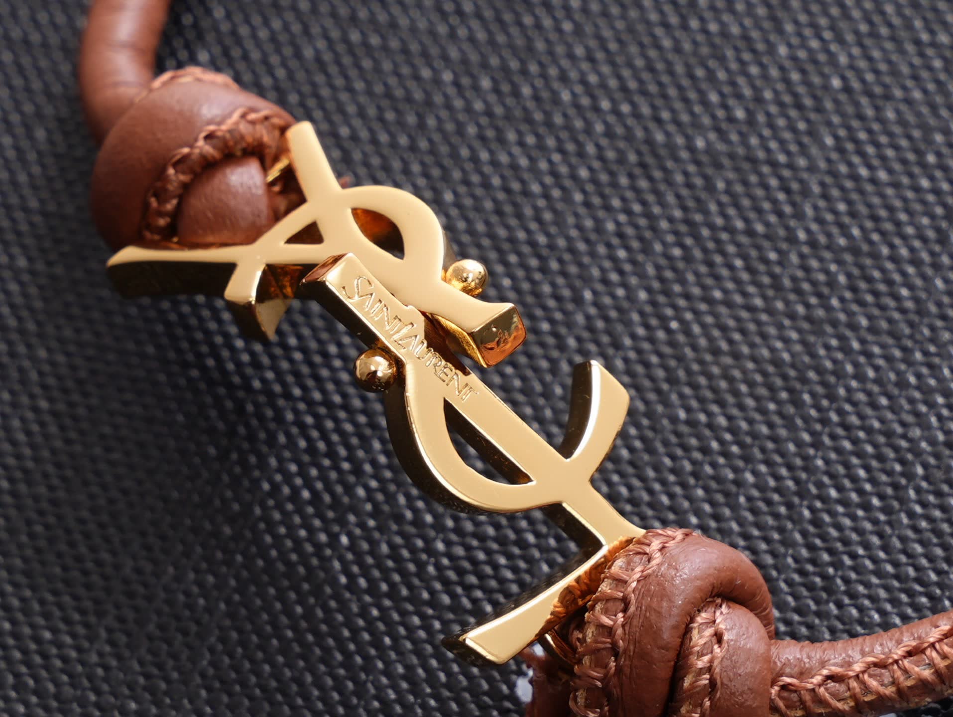 Saint Laurent Leather Bracelet with Gold Logo