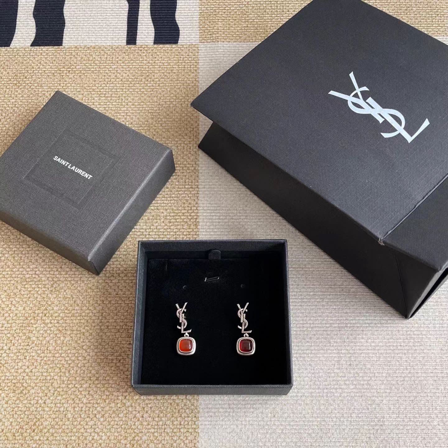 YSL Earrings with Red Gemstone