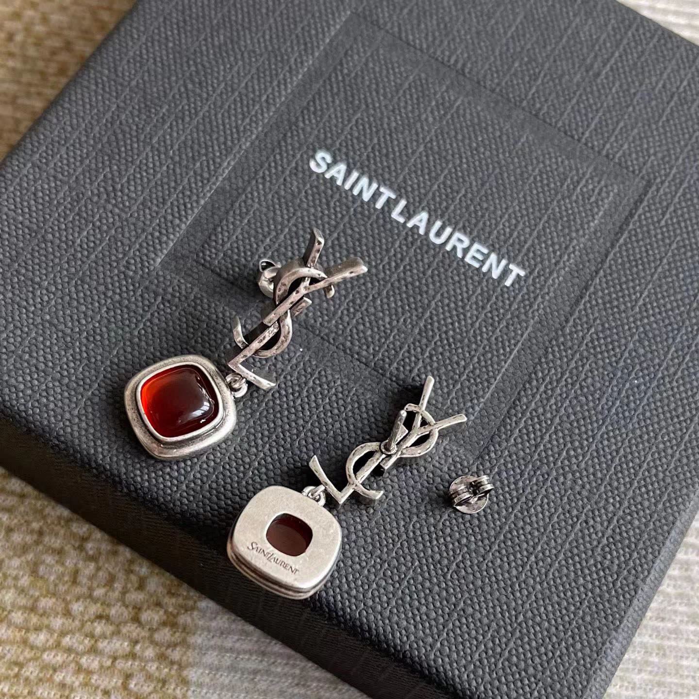 YSL Earrings with Red Gemstone