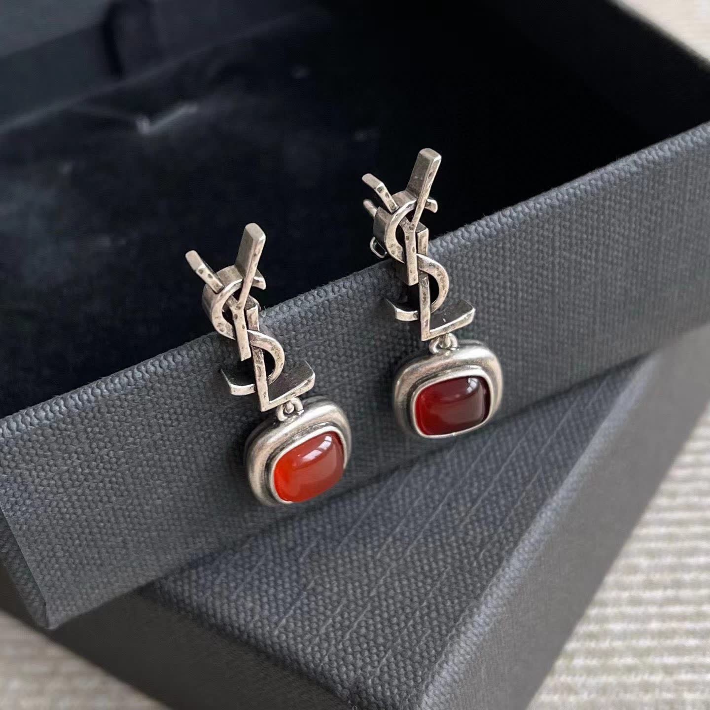 YSL Earrings with Red Gemstone
