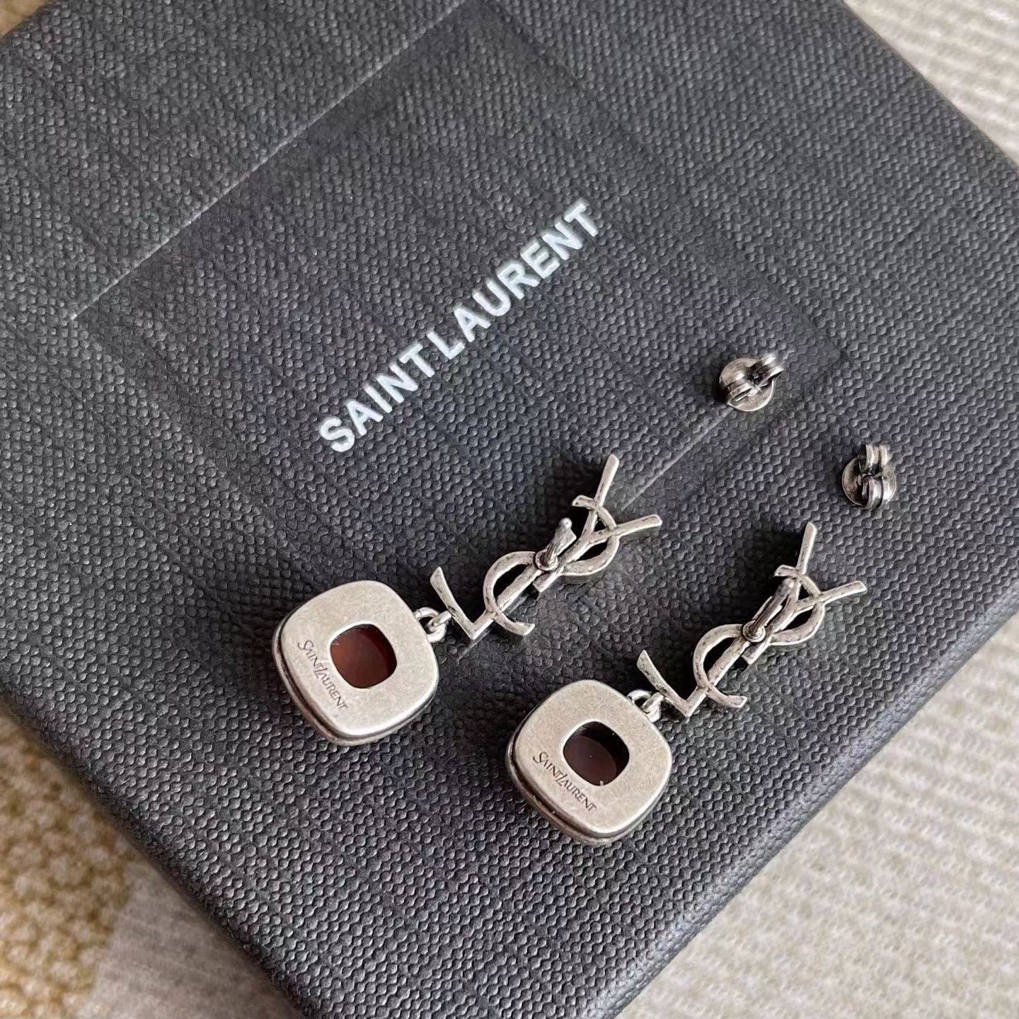 YSL Earrings with Red Gemstone