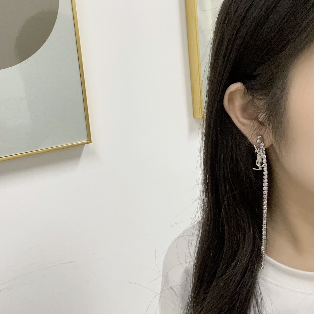 Saint Laurent YSL Logo Silver Earrings