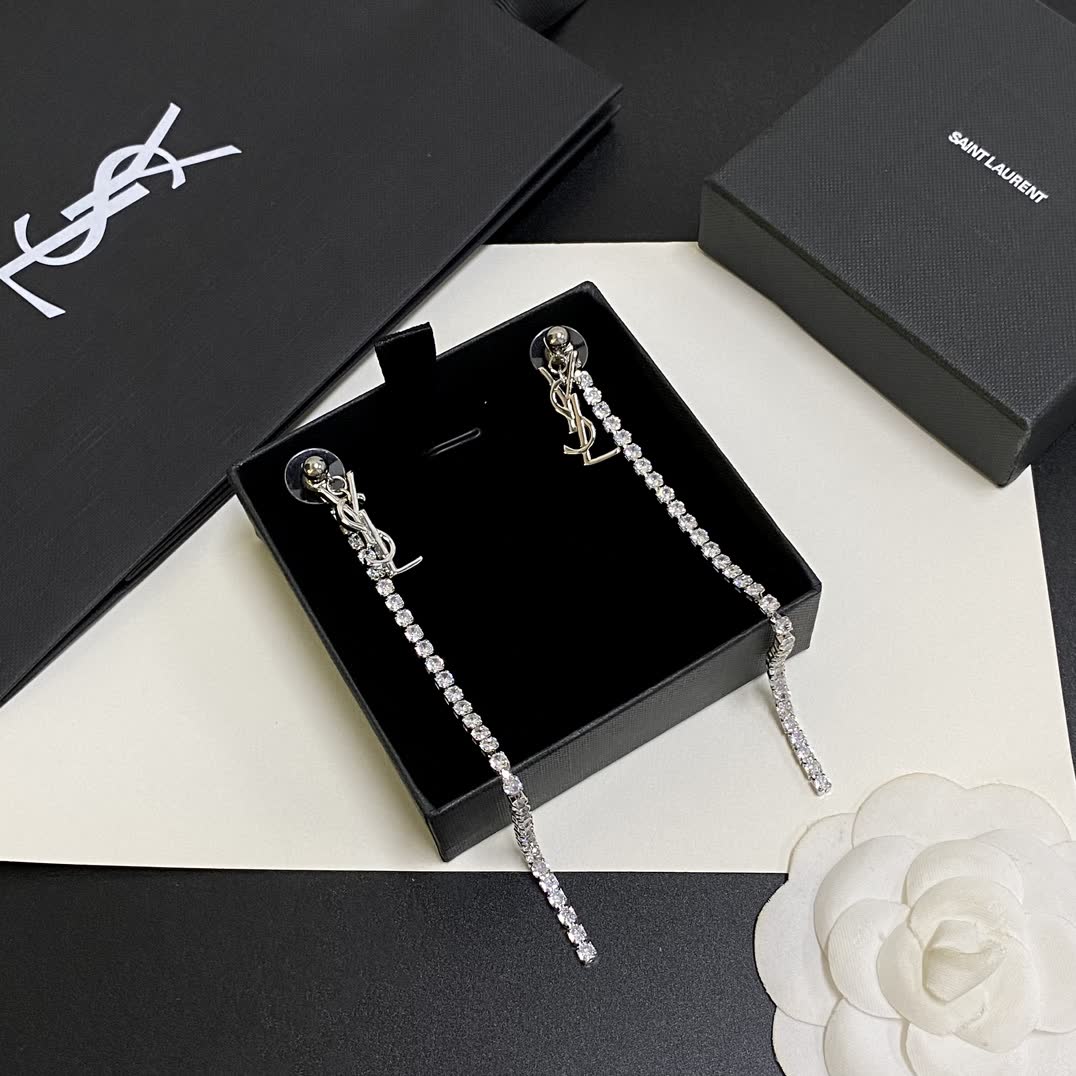 Saint Laurent YSL Logo Silver Earrings