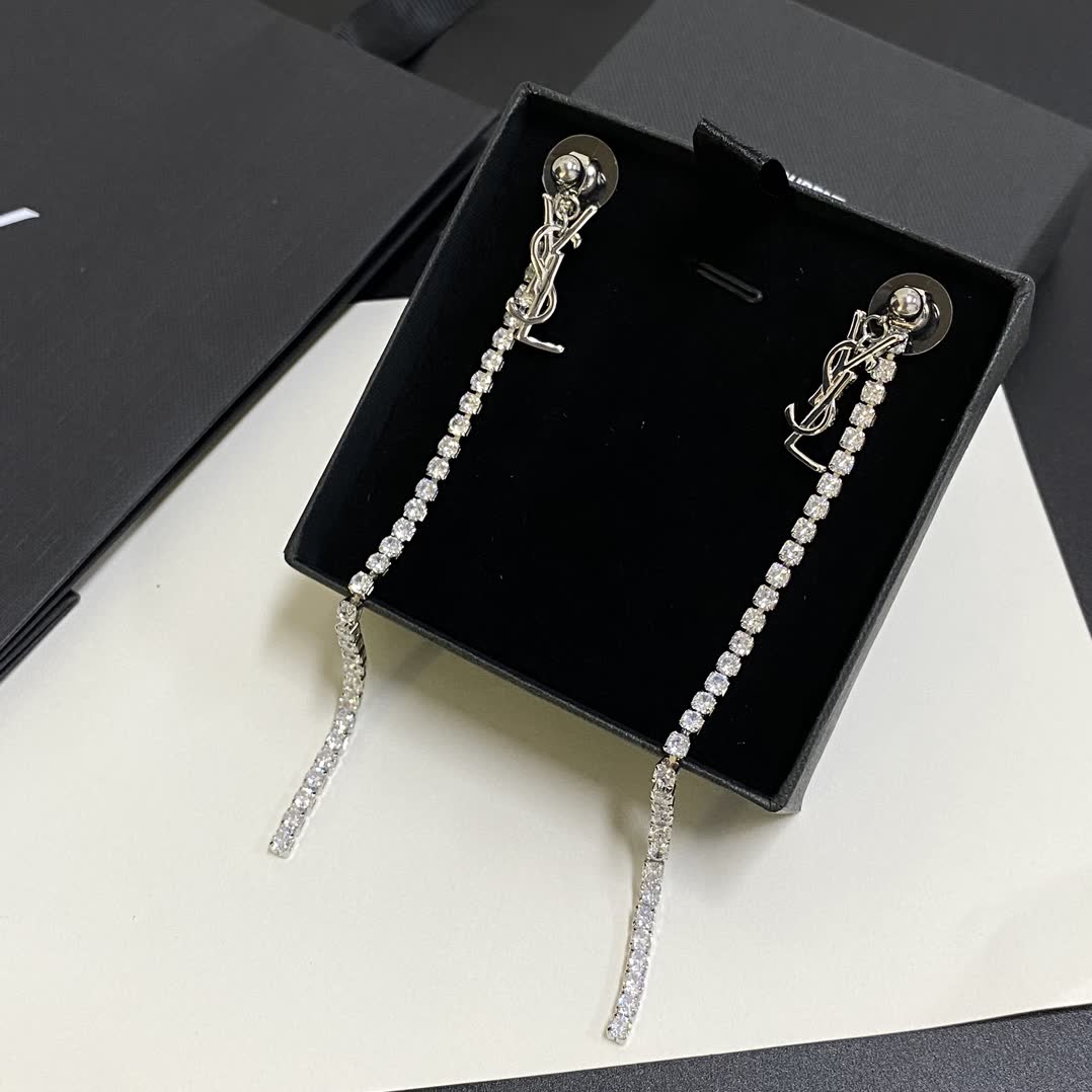 Saint Laurent YSL Logo Silver Earrings