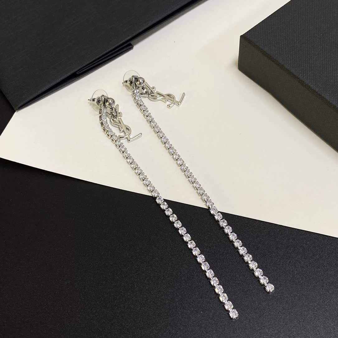 Saint Laurent YSL Logo Silver Earrings