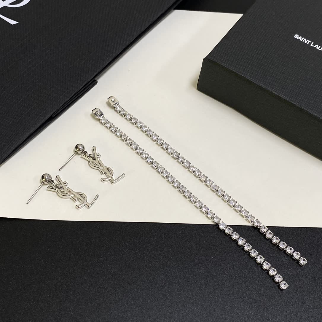 Saint Laurent YSL Logo Silver Earrings