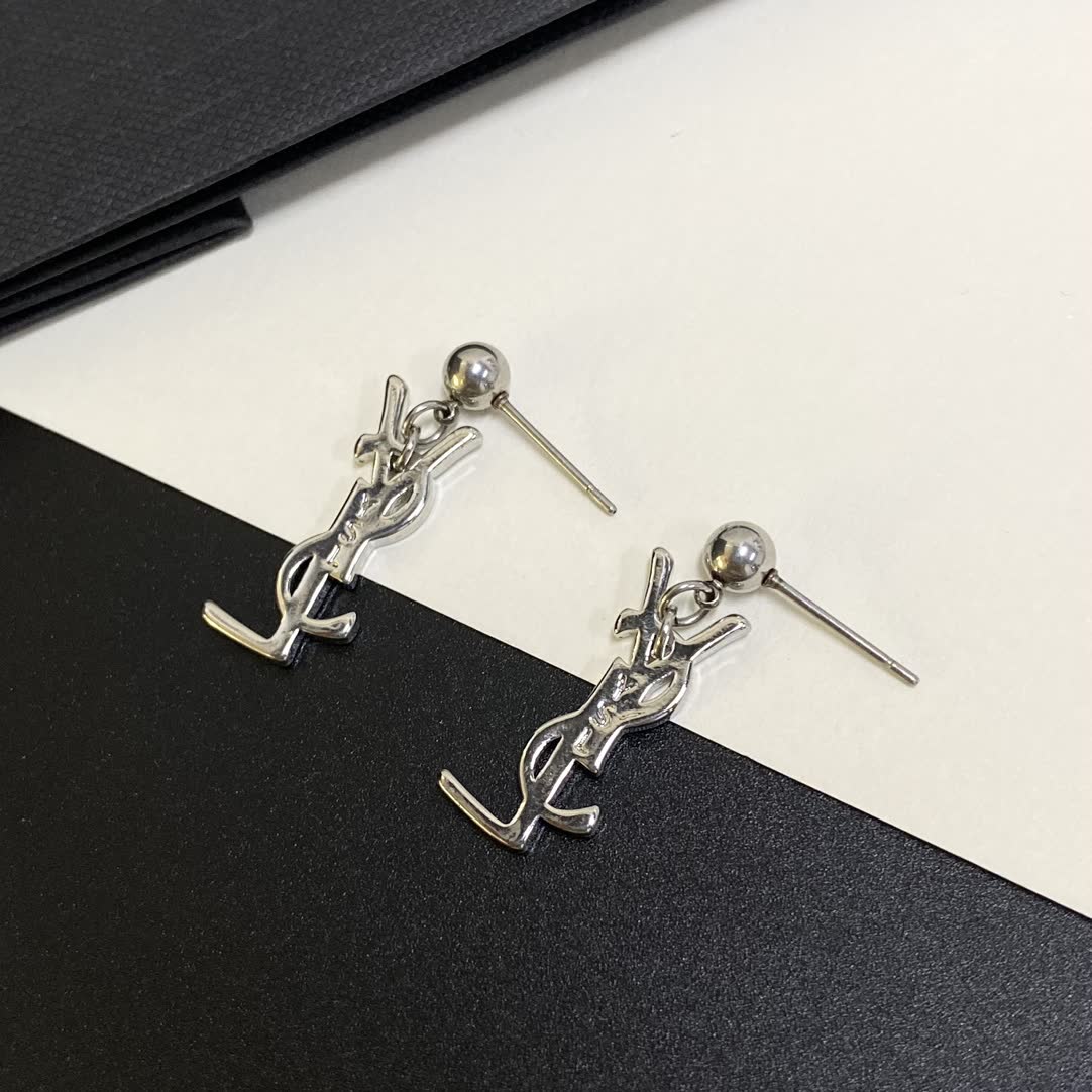 Saint Laurent YSL Logo Silver Earrings