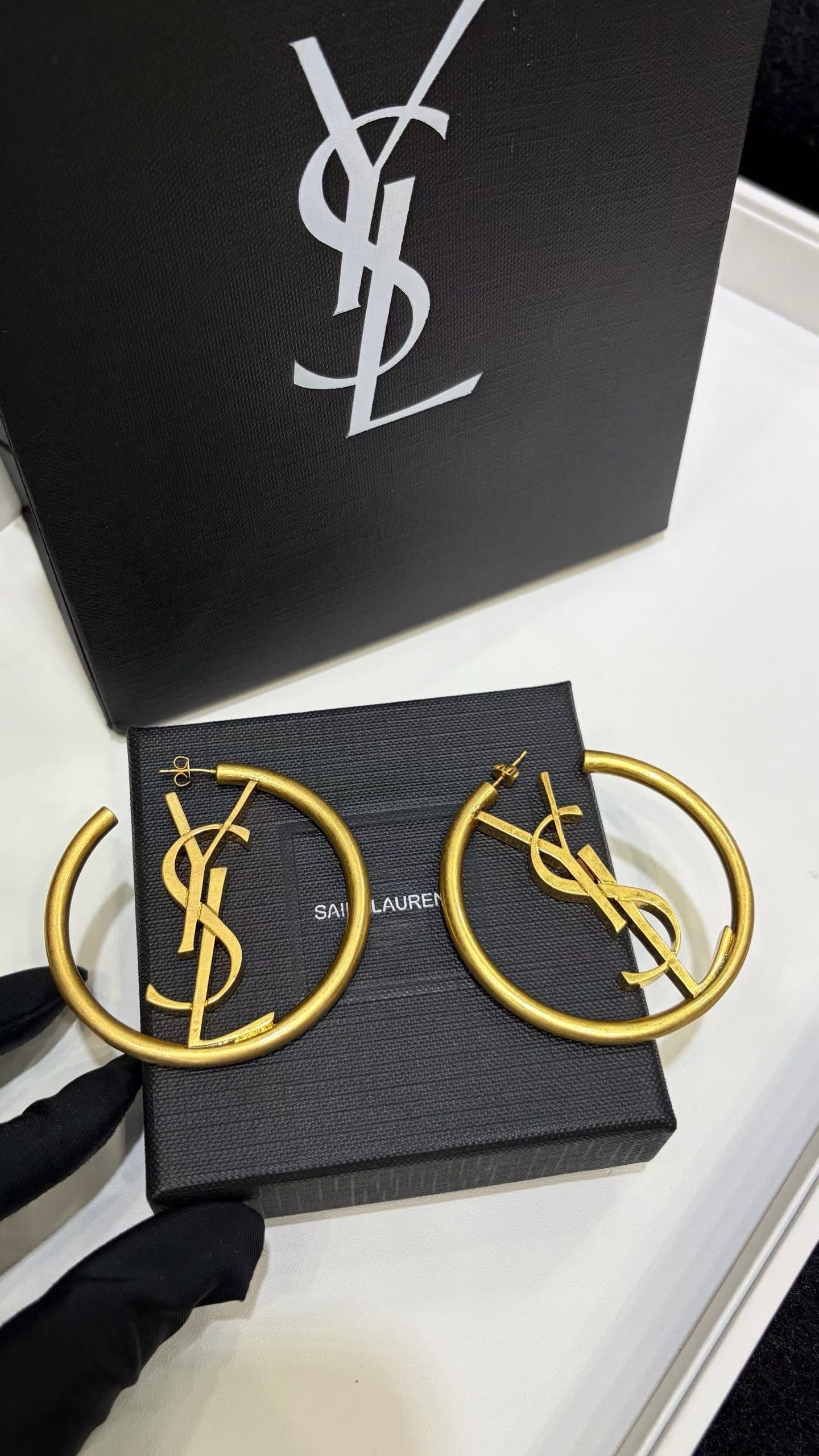 Saint Laurent YSL Logo Hoop Earrings