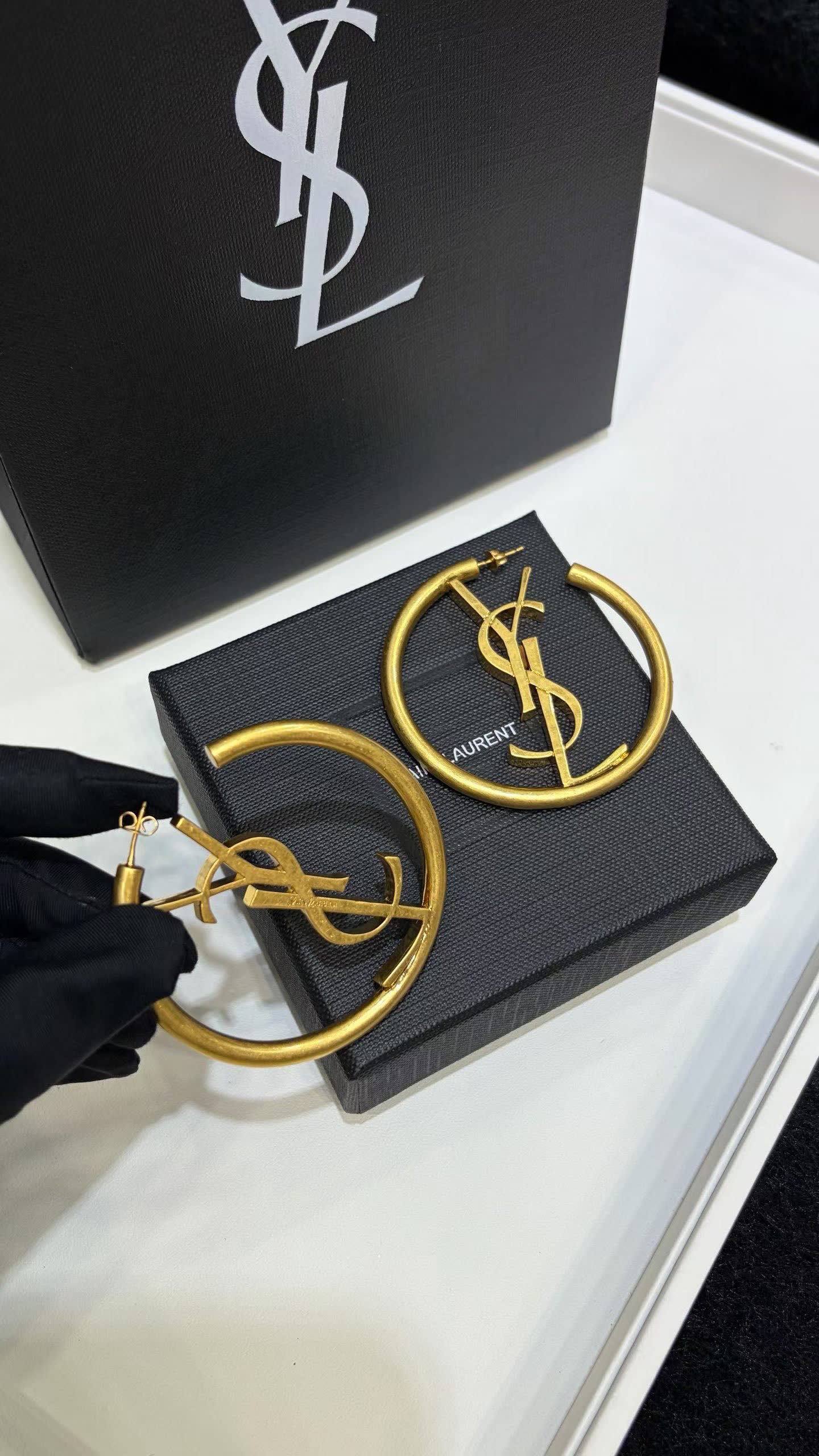 Saint Laurent YSL Logo Hoop Earrings