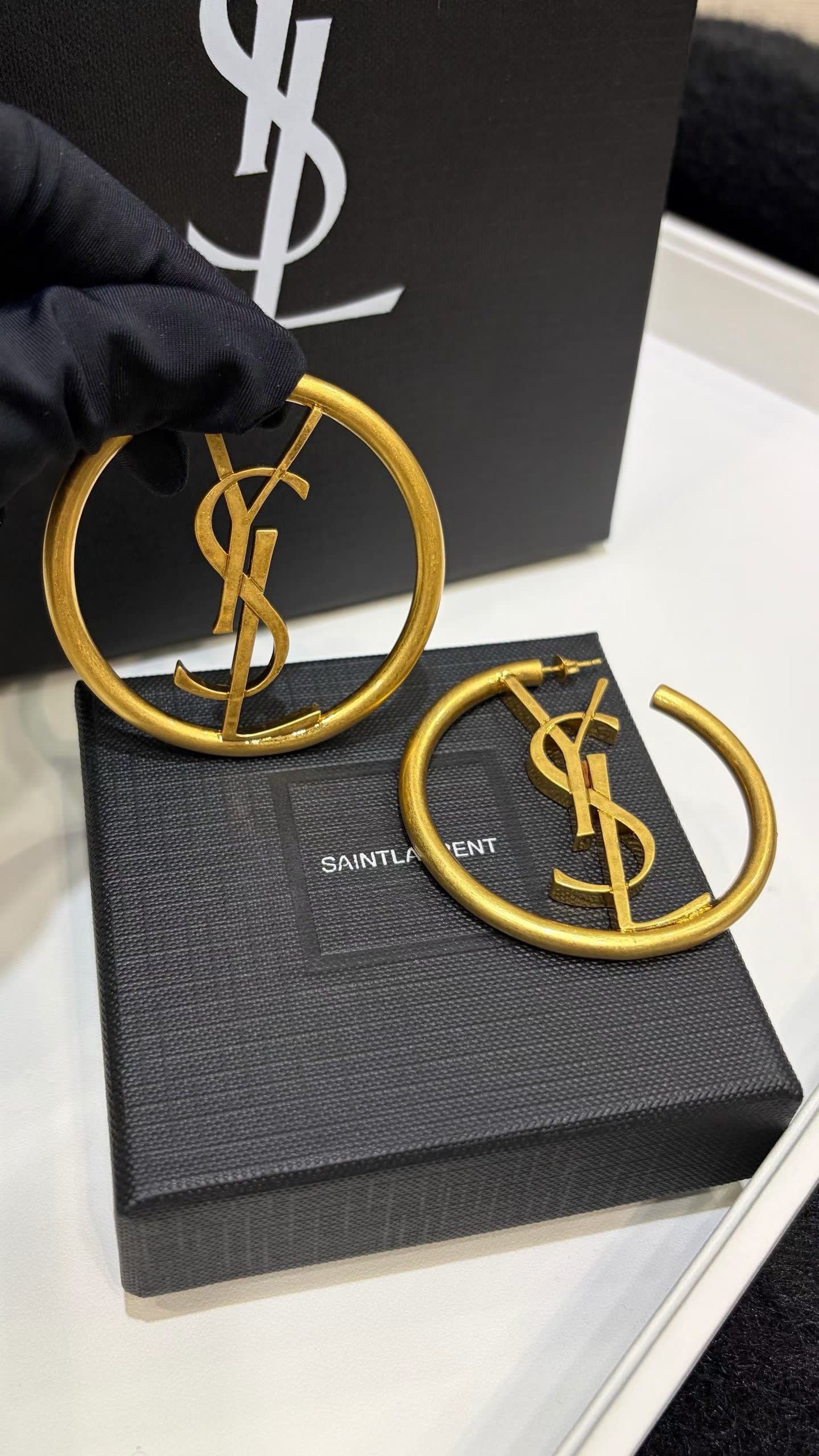 Saint Laurent YSL Logo Hoop Earrings