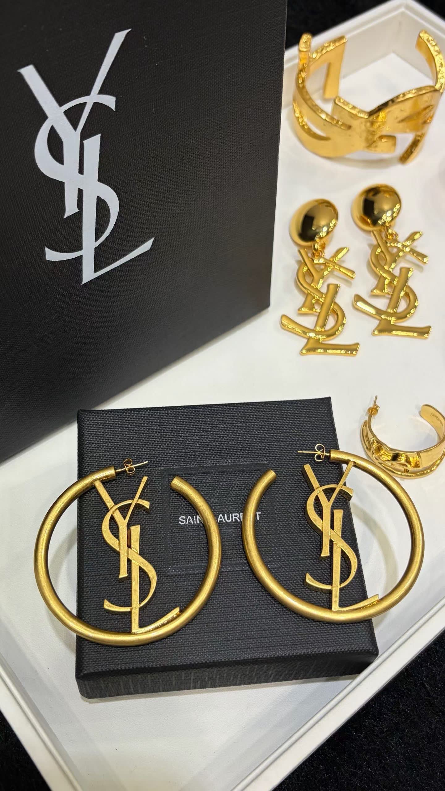 Saint Laurent YSL Logo Hoop Earrings